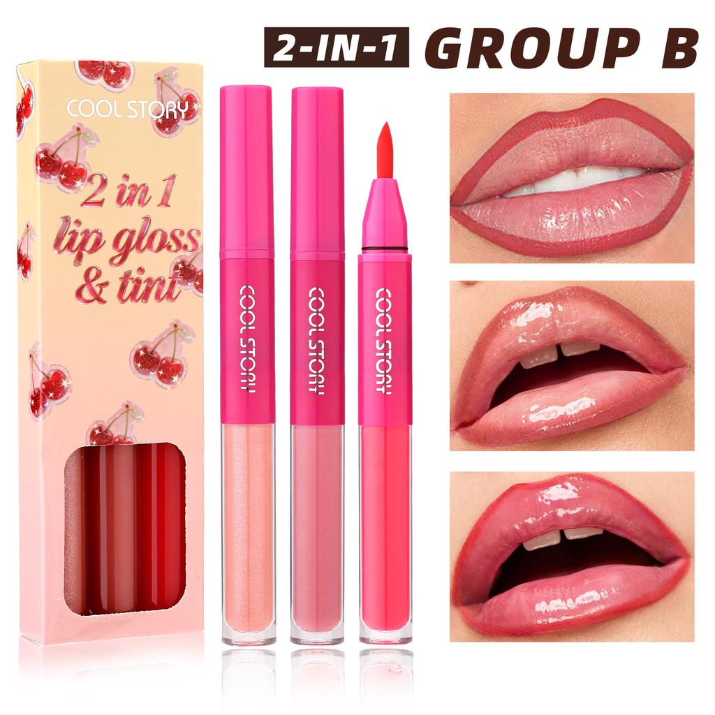9 Colors 2-in-1 Mirror Shine Lip Gloss Matte Brown Lipliner Plumping Lasting Tint Water Glossy Juicy Non-Sticky Lip Makeup