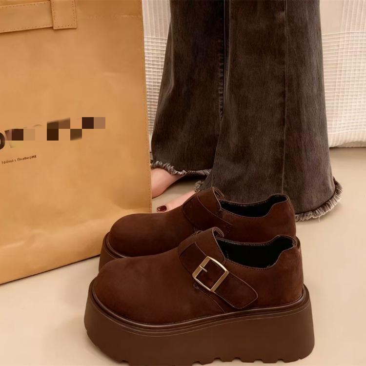 Бархатные Birkenstocks на толстой подошве весеннее приподнятые маффин ретро Birkenstocks 35 темно-коричневого