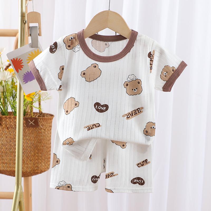 

Летний детский комплект из хлопковой футболки и шорт 2024 года — короткий рукав для мальчиков и девочек 100