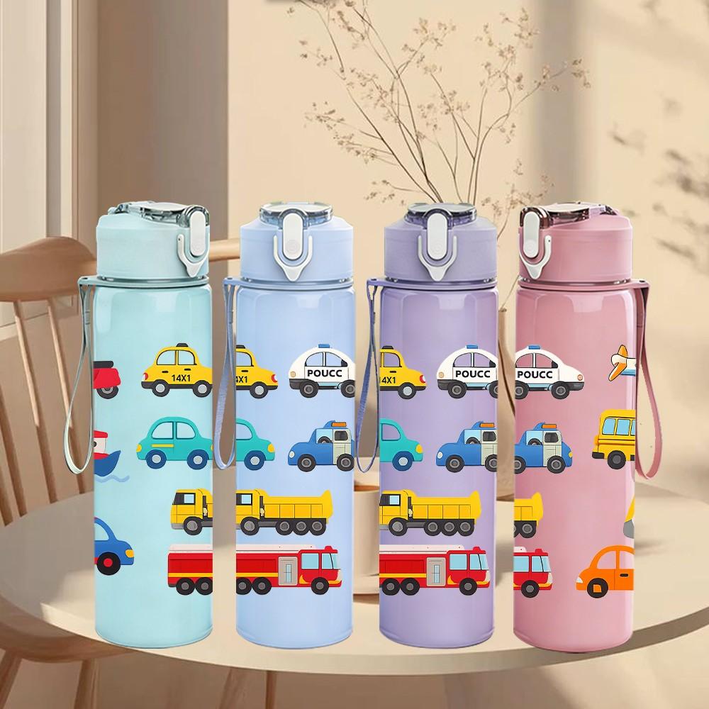 1PC Multi Truck Toy Vehicle Kid Pattern 750ml Color Plastic Sports Water Bottle Leakproof Flip Straw Lid Suitable for Sports Office Home Use