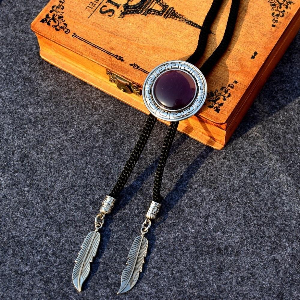 Round Bolo Tie Western Cowboy Shirt Imitation Gem Pendant Vintage Star Necklaces For Men Women