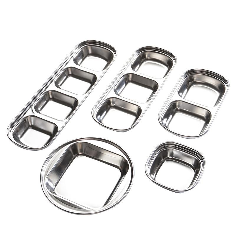 Stainless Steel Divided Dip Bowls Sauce Plate Seasoning Dipping Condiment Tray for BBQ Vinegar Spice Ketchup Salt Sugar Flavor