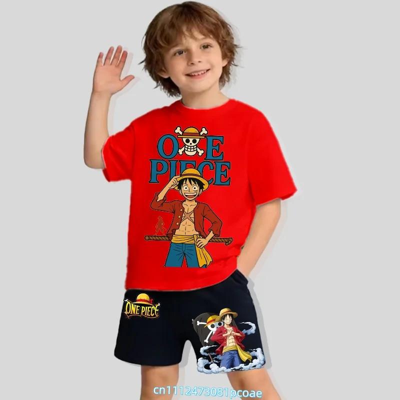 One Piece Children's Polyester Short-Sleeved Shorts Set with Cartoon Print - Boys' Sports Shirt for Summer T-Shirt Set of 2 Pieces