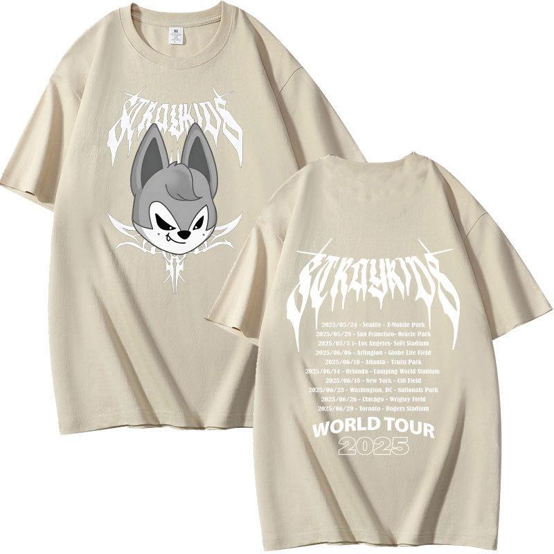 Stray Kids Dominated Peripheral Combination Peripheral Printing Summer Short Sleeve T-Shirt Cotton Loose S хаки