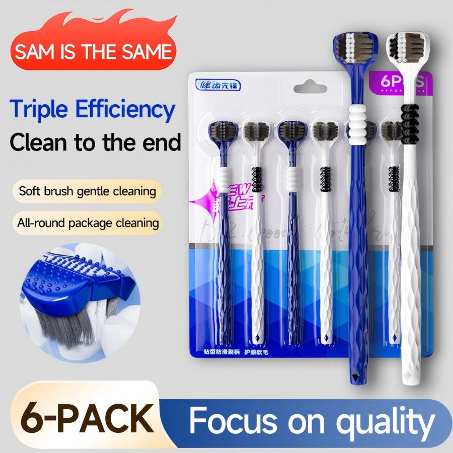1D Manual Toothbrush 6pcs Three sided U-shaped Soft Toothbrush for Comprehensive Oral Cleaning for Adults, Men and Women, Couple