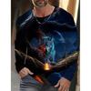 Men's Summer Long Sleeve 3d Printed Wolf Print T-Shirt Tops Men Streetwear Clothing Round Neck Graphic Long Sleeve T-Shirt