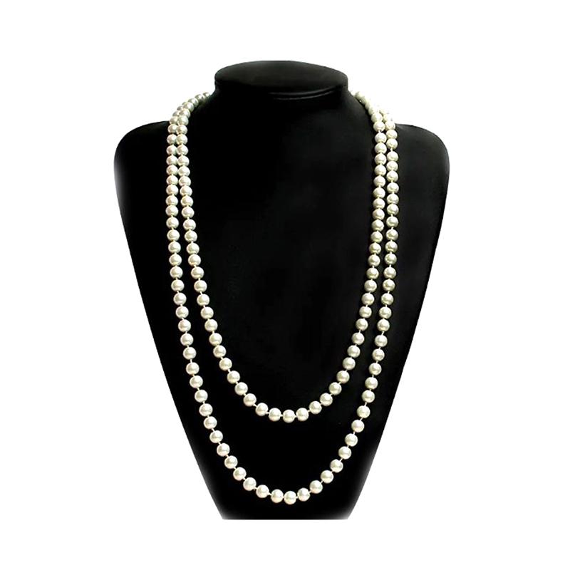 Long Cream Glass Necklace For Women Imitation Pearl Party Jewelry Fashion Accessories Multi-Layer Sweater Beads Chain