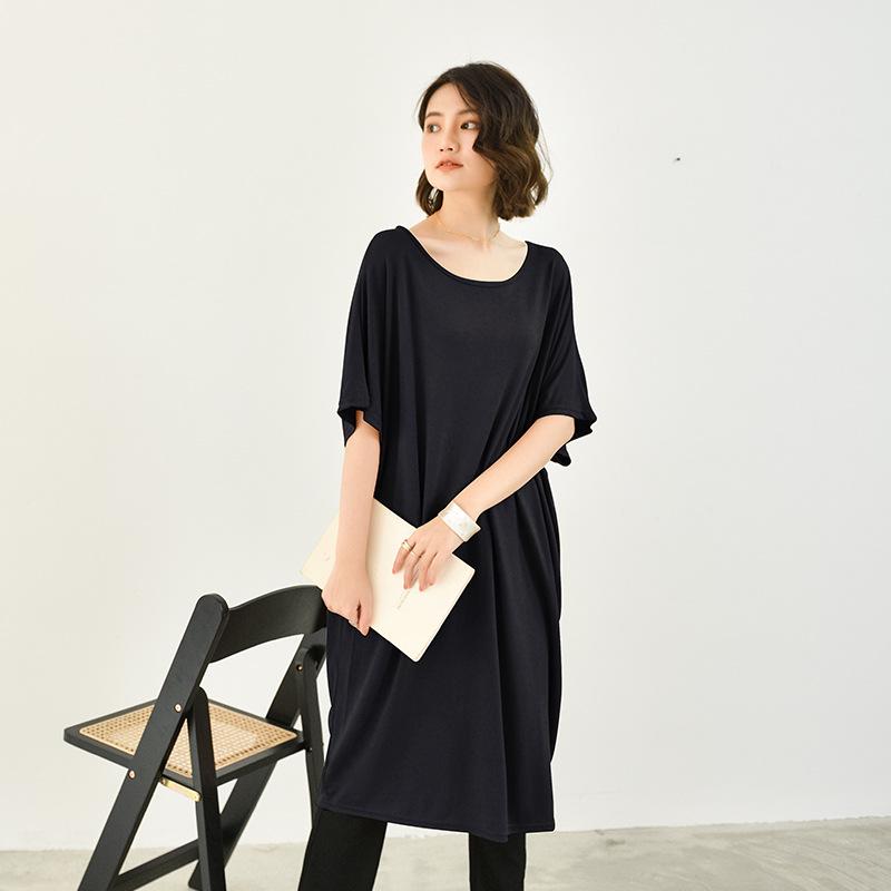 Women's Spring/Summer Modal Nightdress - Loose, Trendy, Short Sleeve, Cotton, Maternity Long Skirt