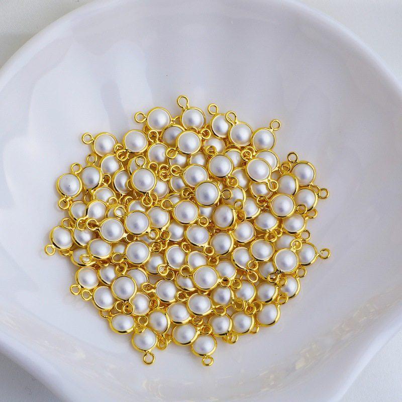 14K Gold Plated Faux Pearl Teardrop Pendant with Round Bezel Loop Charm for DIY Jewelry
