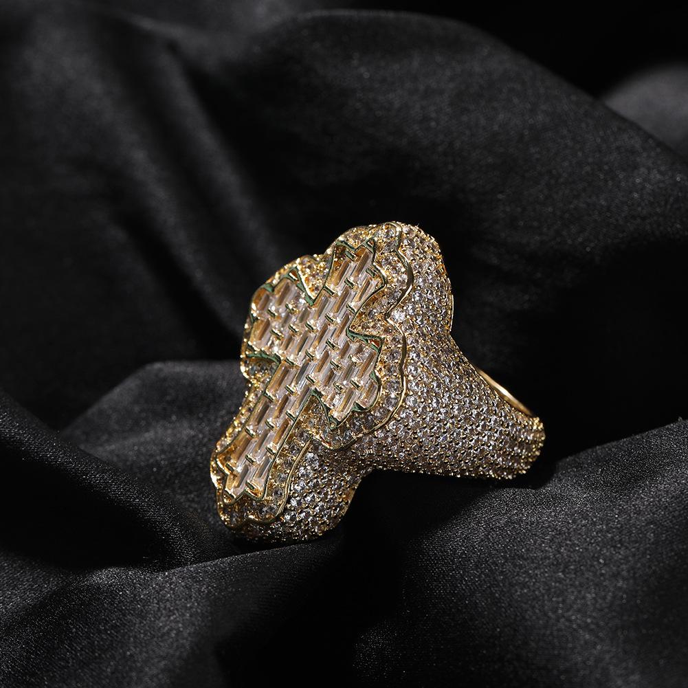 Hip Hop Vintage Ring Microset Zircon Personality Cross Men's Ring Index Finger Accessory Ring