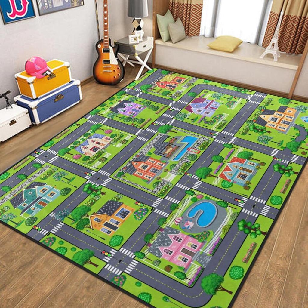 Complex Racing Track Kids Rug Multi-Loop Car Play Mat Children's Playroom Educational Traffic Living Room Children's Room Rug