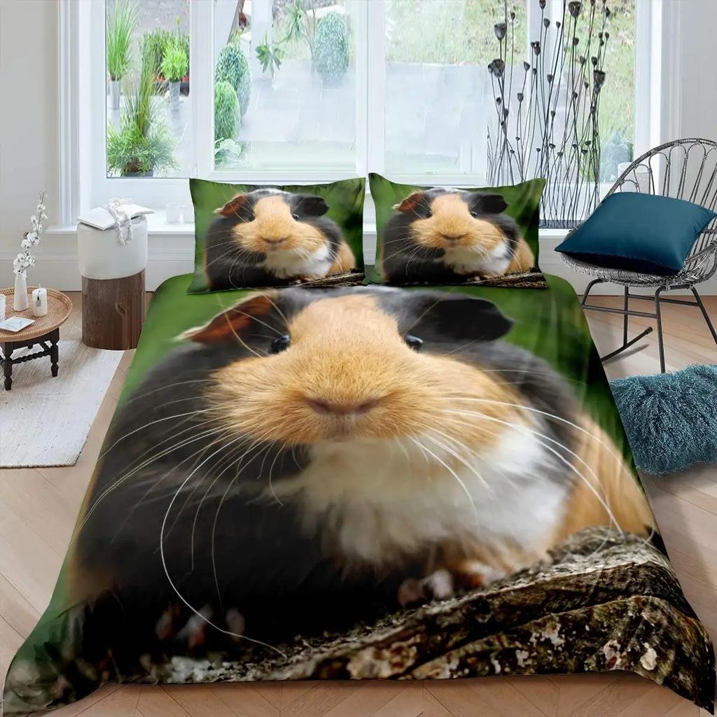 Guinea Pig Duvet Cover Set Cute Cavy Pattern Bedding Set Animal Quilt Cover For Boys Girls Garden Nature Polyester Bedding Set