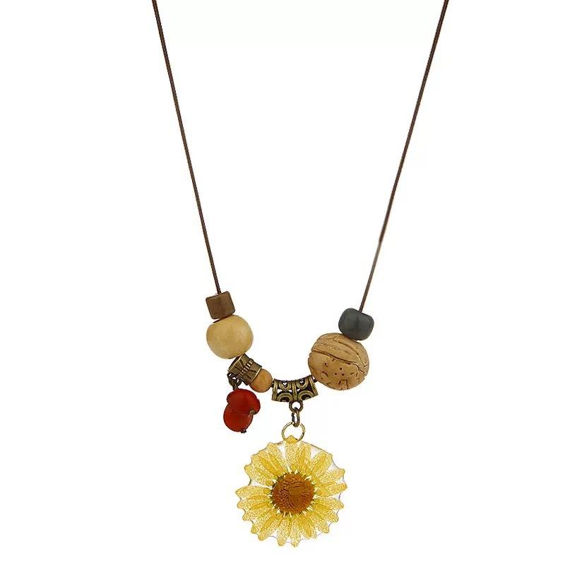 Ethnic Resin Gesang Flower Necklace, Boho Retro Vacation Long Sweater Chain
