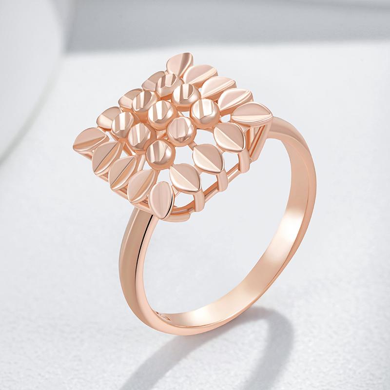 Square Glossy Rose Gold Color Rings For Women Unusual Creative Hollow Flower Ethnic Bride Vintage Jewelry