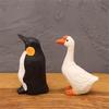 Penguin Ornament Real-looking Wooden Goose Animal Theme Small Size Penguin Carving Ornament for Desktop