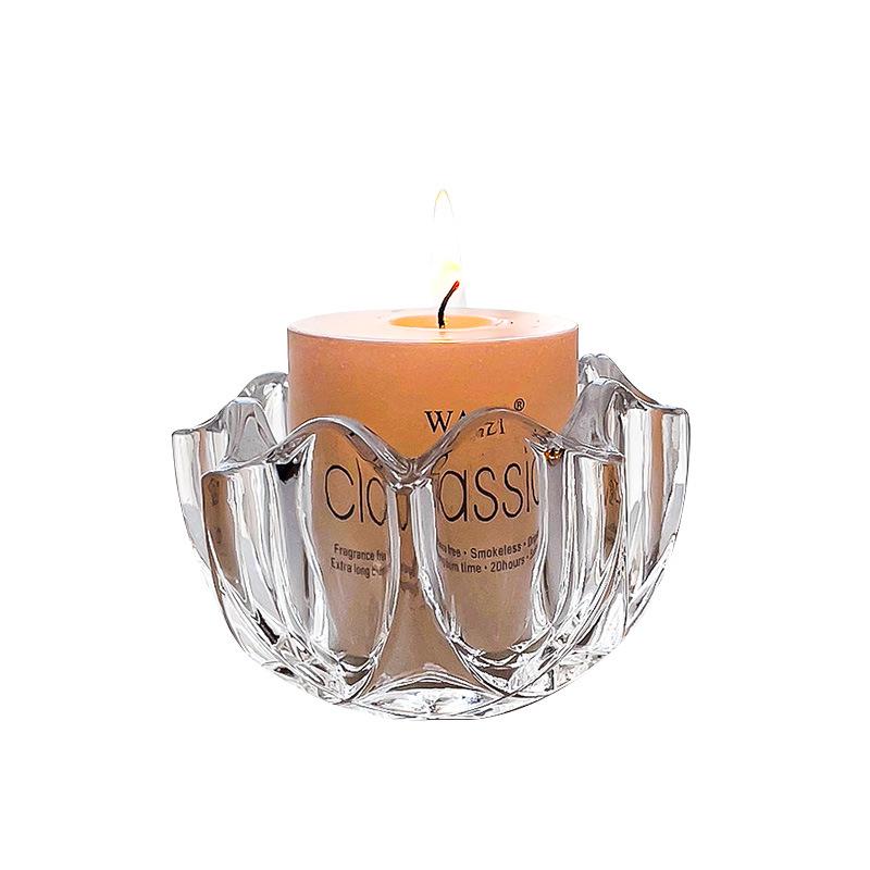 

French Flower Mouth Crystal Glass Candle Holder, Transparent Candle Holder, Romantic Decoration, Household Candle Container