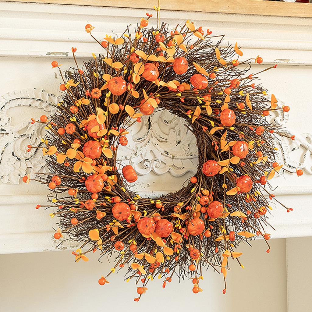 50cm Autumn Harvest Wreath with Pumpkin & Berries DIY Fall Thanksgiving Front Door Decor