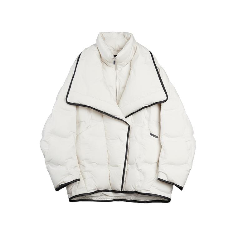 ELLE Basic Large Lapel Duck Down Color Block Oversized Fashion Design Casual Loose Versatile Puffer Long Sleeve Down Jacket Women outerwear EY53307
