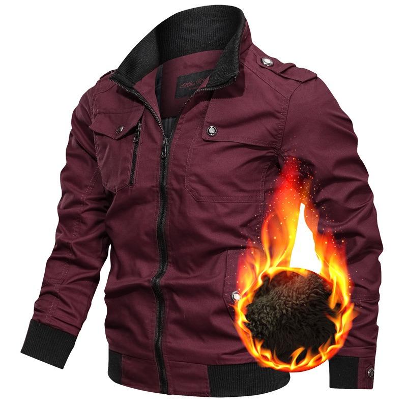 Wish Winter Velvet Thickened Solid Color Jacket, Men's Large Size Stand-up Collar Multi-pocket Coat Men