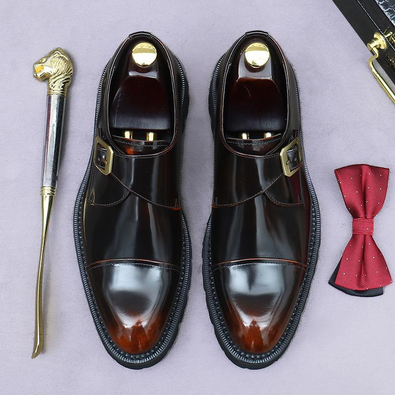 Thick-soled Heightening Leather Shoes Men's Business Dress Cowhide Inner Leather Buckle Light Feet