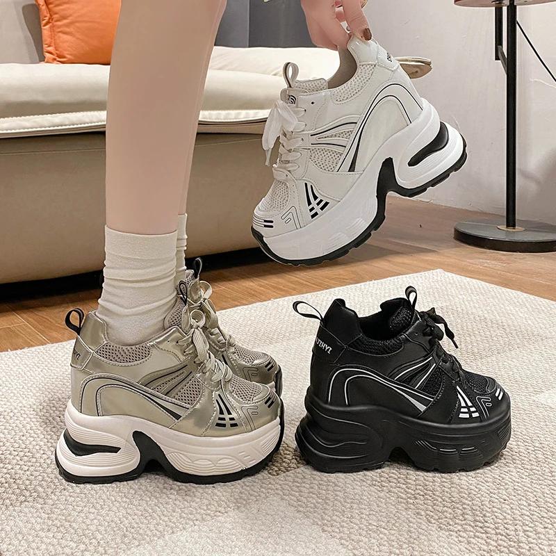 Fashion 10CM Spring Women Platform Sneakers Autumn Breathable Wedges Casual Shoes High Heels Thick Sole Sneakers Woman Deportivas Mujer