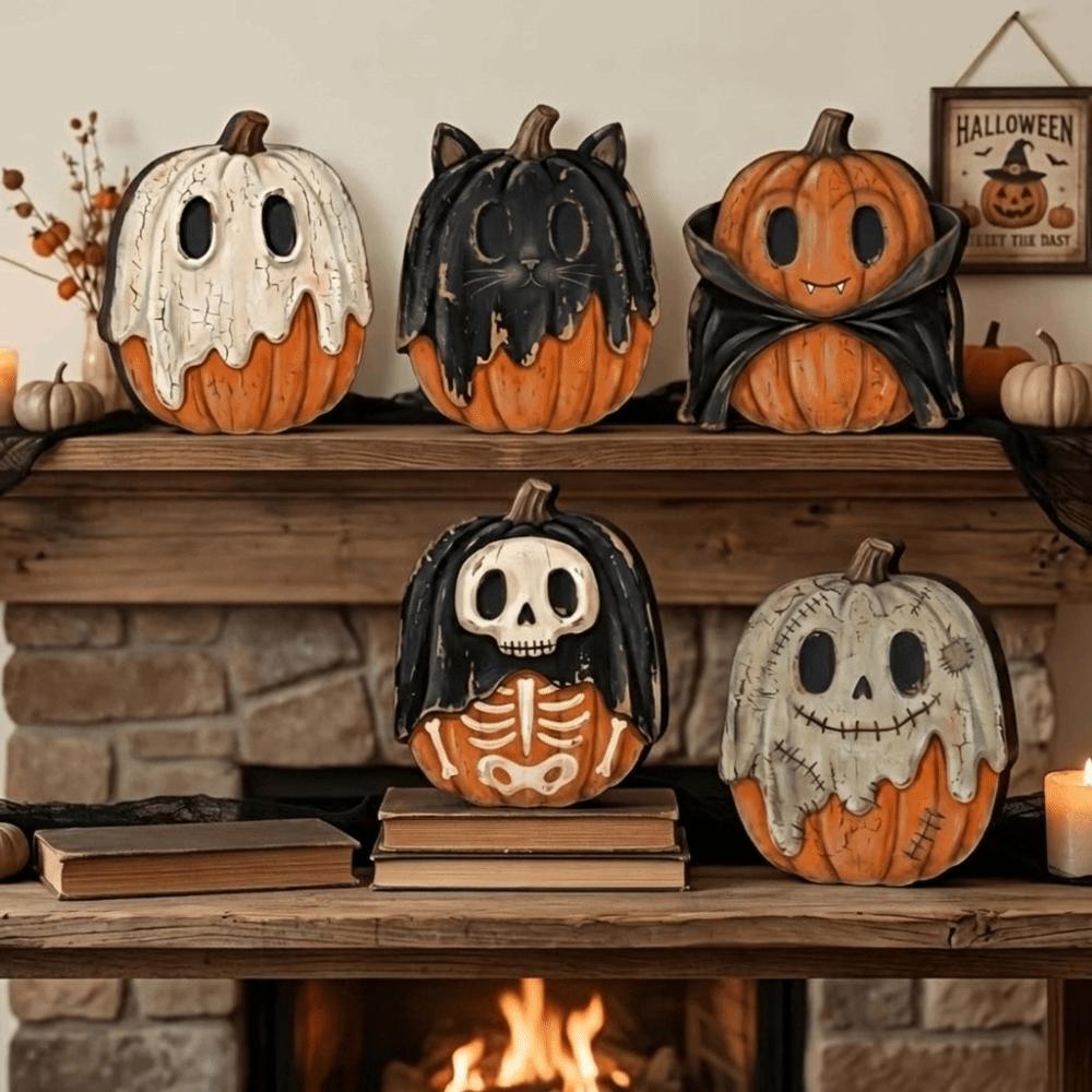 Cartoon Halloween Pumpkin Figurine Ghost Pumpkin Table Ornament  Harvest Season