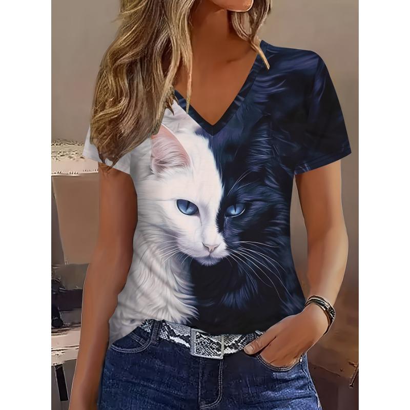 Casual V-neck short-sleeved T-shirt S