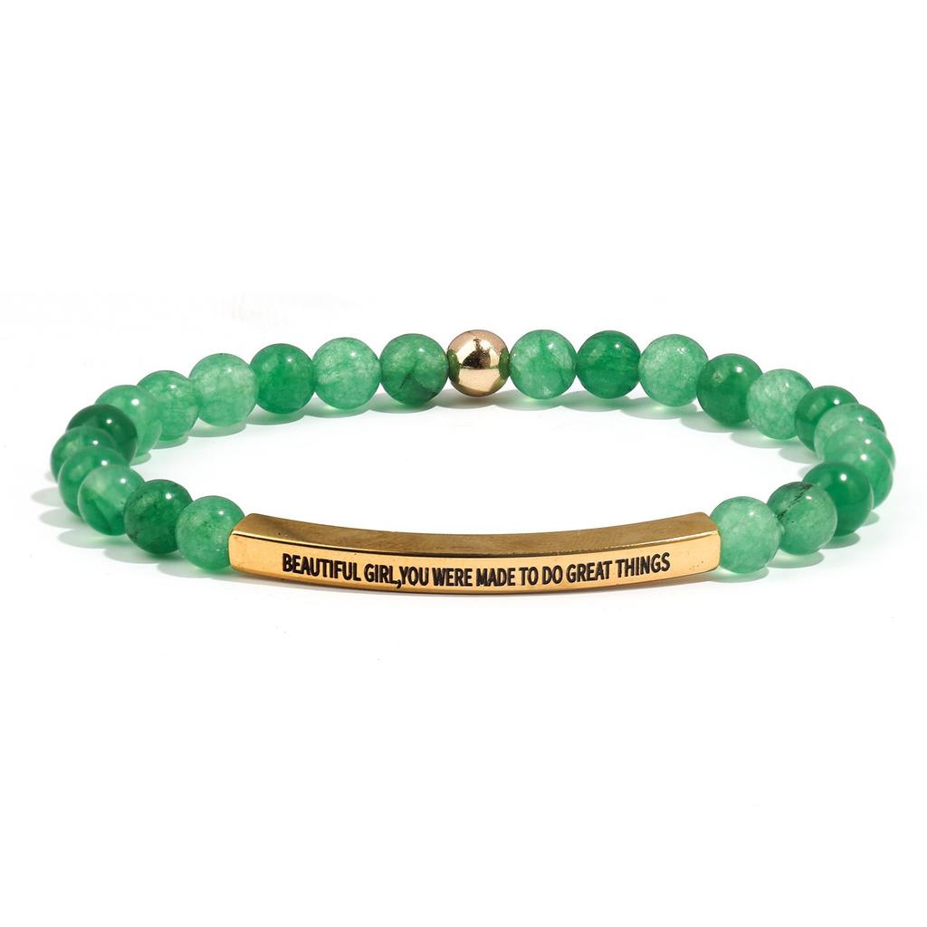 6Mm steel ball obsidian powder chalcedony stainless steel elbow lettering aquamarine bracelet