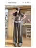 Gray Lace Polka Dot Scimitar Pants: Women's High Waist Drawstring Loose Wide Leg Sports Pants for Spring