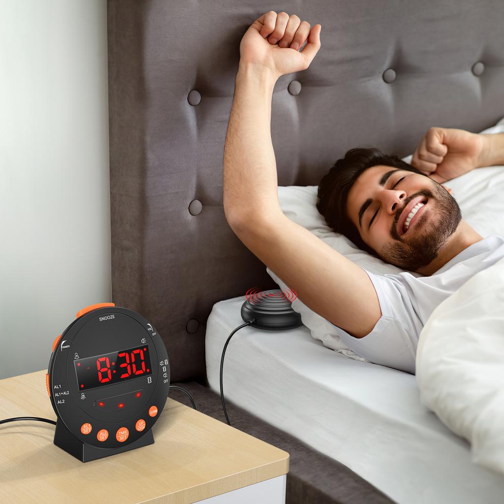 ORIA Loud Alarm Clock with Bed Shaker Vibrating Alarm Clock with Adjustable Dimmer for Heavy Sleeper Deaf Hard of Hearing