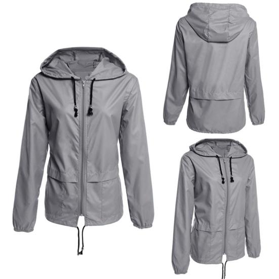 Veste Imperméable Fine à Capuche Zippée pour Femme Camping Extérieur Couleur Unie Imperméable