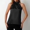 Blusa de satén de verano para mujer con hombros descubiertos y cuello colgante, sin mangas.