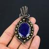 Lab-Created Blue Sapphire Gemstone Pure Copper Wire Wrapped Handmade Jewelry Pendant