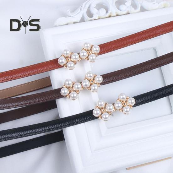 Pasek Damski Regulowany Obwód Talii Design Imitujący Perły Pasek Imitacja Skóry Sukienki Koszule Swetry Pas