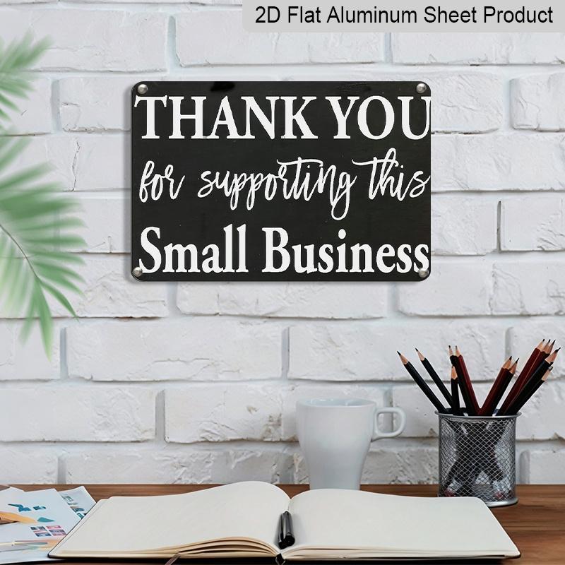 2D Flat, Small Business Thank You Sign - Elegant Cursive-like Font - Black & White Shop Decoration - Durable Aluminum Plaque - No Wiring Needed - for