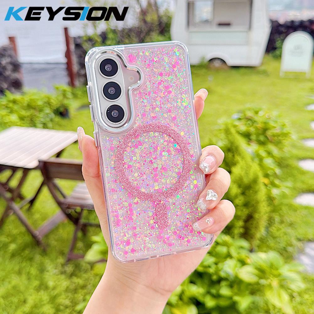 KEYSION Luxuxy Glitter Magnetic Phone Case for MagSafe for Samsung Galaxy S23 S24 S25 S26 Ultra 5G S26+ S25 Plus TPU+PC Shockproof Cover