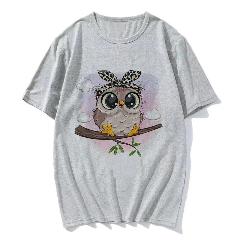 Cartoon Owl Print T Shirt Women Kawaii Graphic Shirts Casual Short Sleeved Black FeUnisex Tee Oneck Harajuku Tshirts