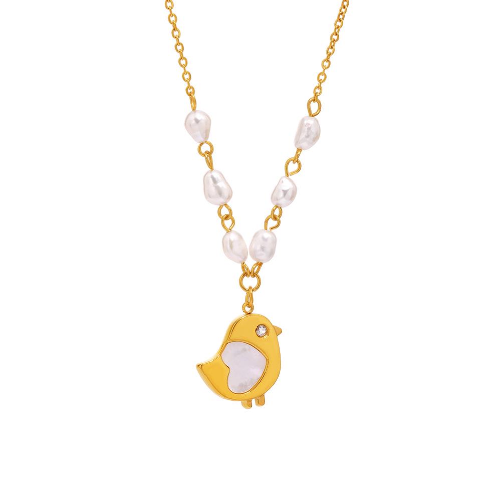 Qiong Yao Freshwater Pearl Heart Necklace: White Shell, Little Chicken Design, Gold-Plated Stainless Steel Clavicle Chain