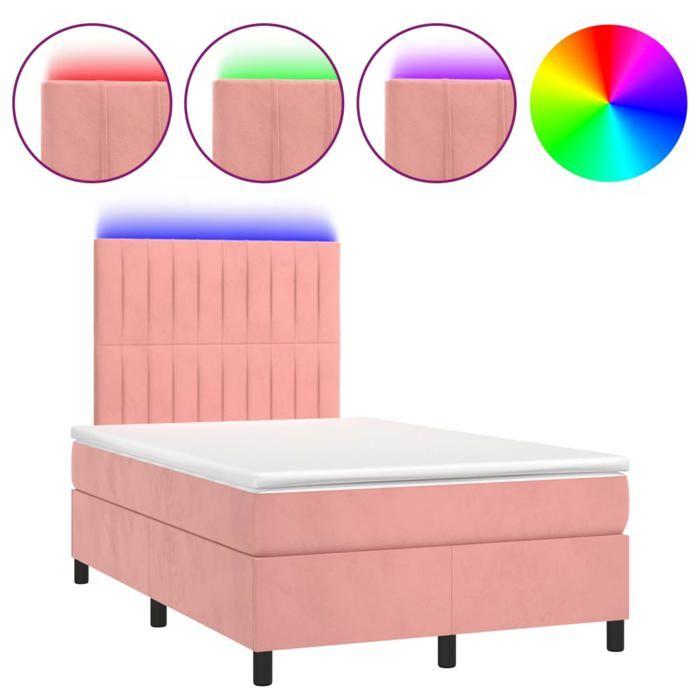 Maison Exclusive - Sommier à lattes de lit et matelas LED rose 120x190 cm velours