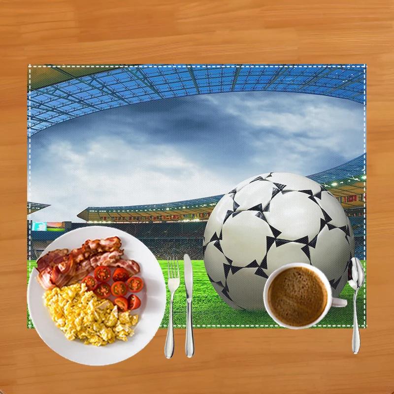 Fußballfeld Druck Platzset für Esstisch Leinen Tischgeschirr Matte Kaffeetassenuntersetzer Esstischmatten Küchenzubehör