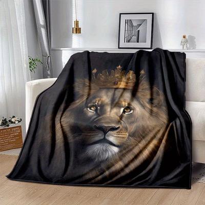 1 ud. Manta Ligera de Franela con Estampado de León, Manta Cómoda y Cálida, para Camping Cama Sofá y Sofá Oficina, Regalo