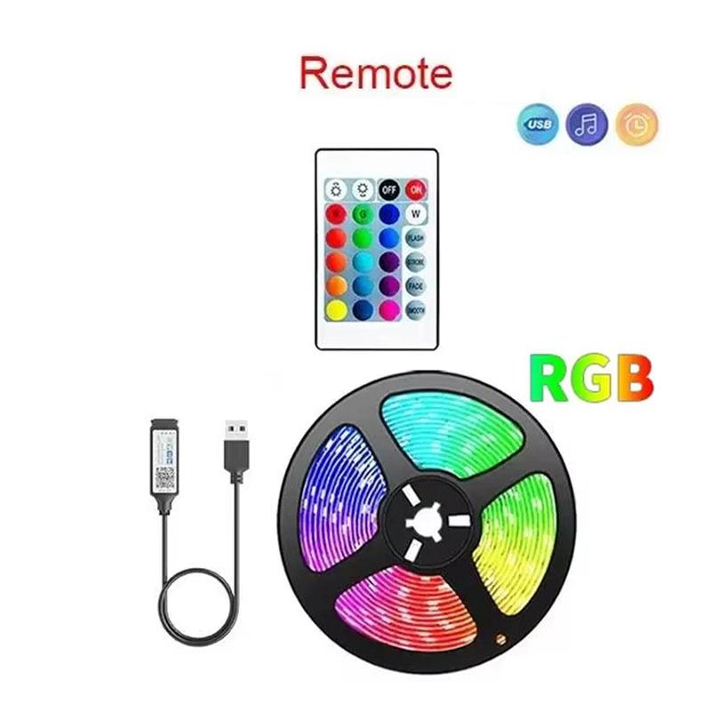 RGB LED Strip Light 5V USB – SMD 5050 Flexible Diode Tape with Bluetooth APP Music Sync & 24-Key Remote for Home Christmas Decoration
