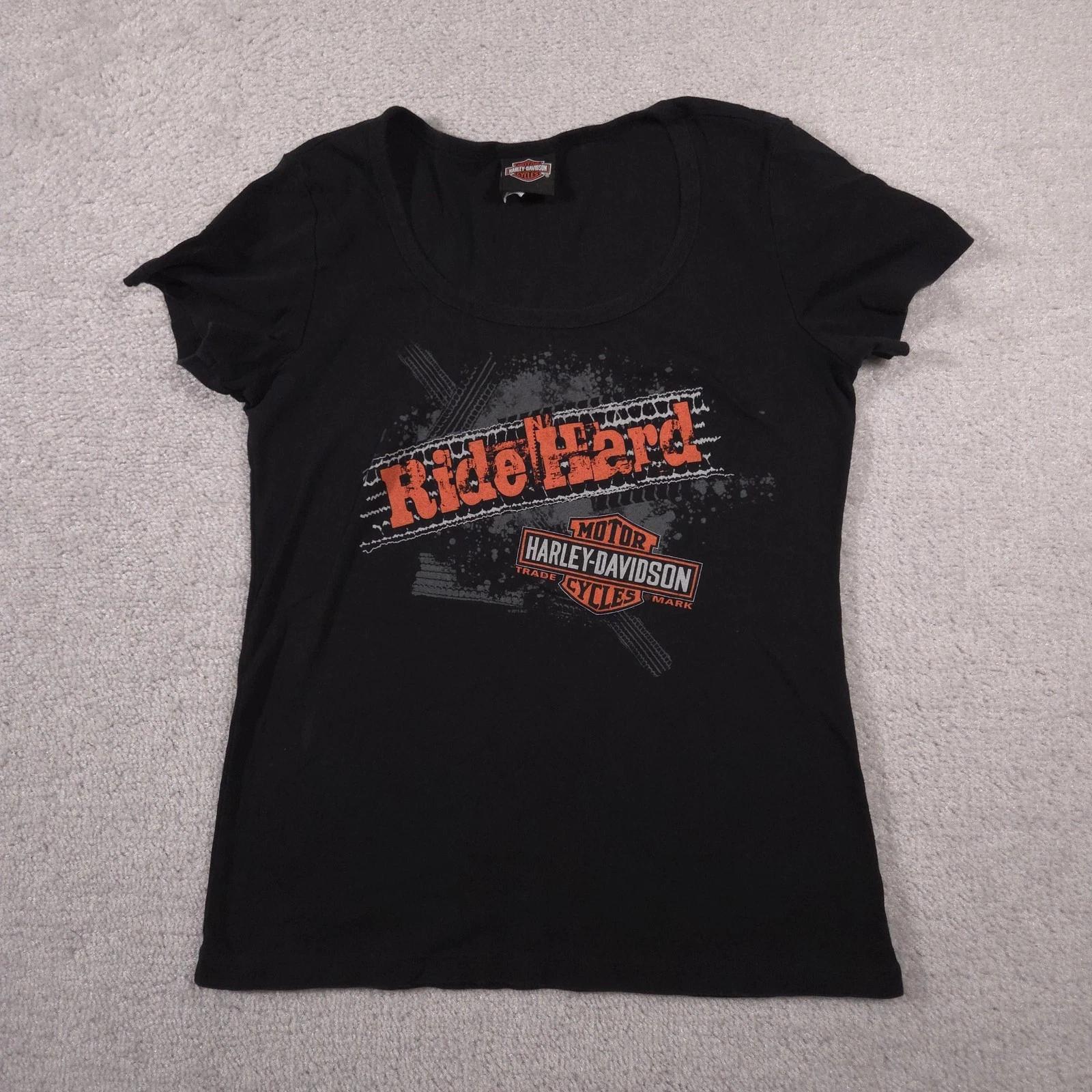 Harley-Davidson Shirt Womens Medium Black Ride Hard Graphic Biker Louisville KY 100