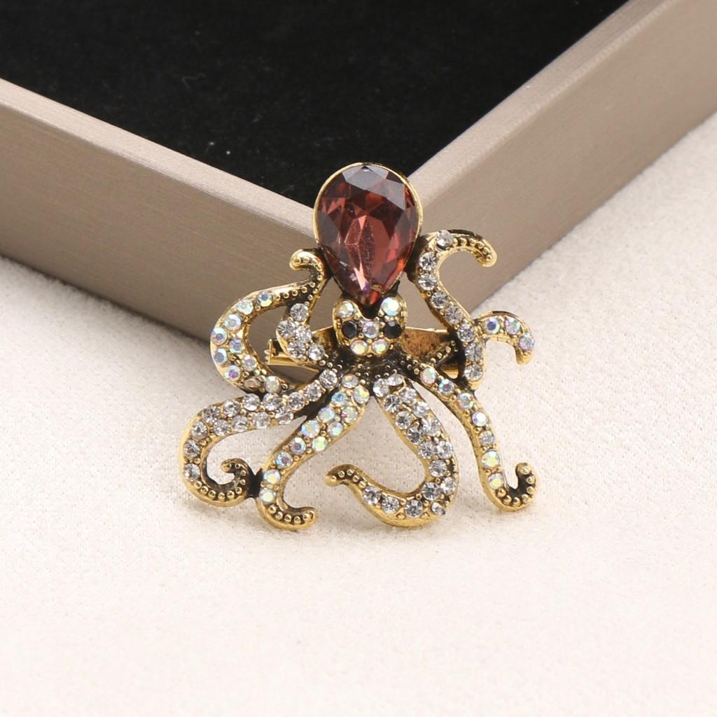Ocean Series Octopus Animal Brooch With Rhinestone Embellishments For Fashion Office Women