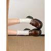 Brown British style thick heel platform jk small leather shoes women's soft-soled loafers
