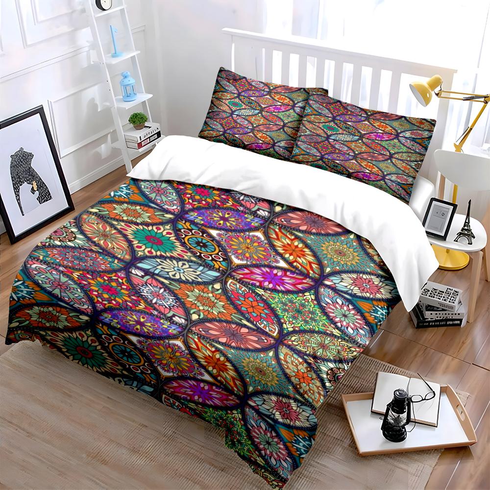 Colorful Mandala Floral Pattern Bedding Bedding Set (1 Duvet Cover, 2 Pillowcases, Duvet Not Included)