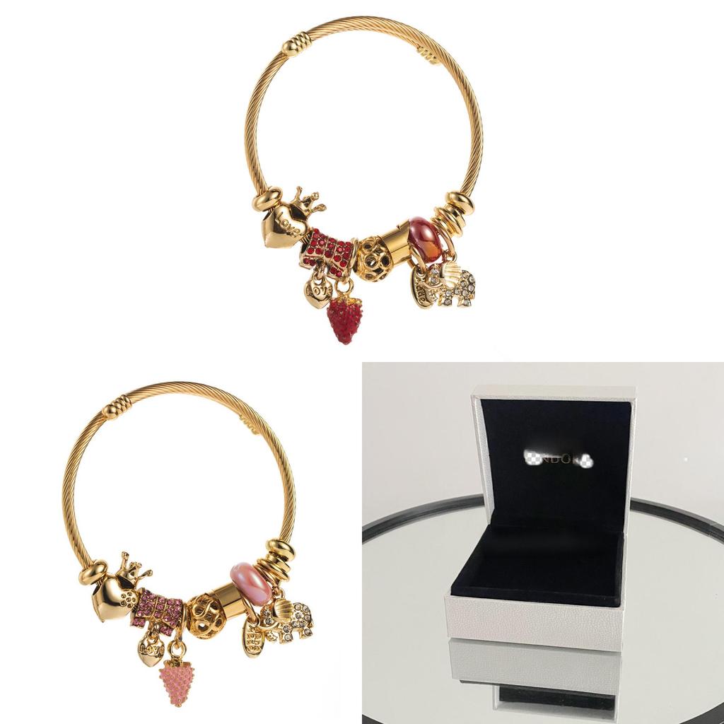 Braccialetto in Acciaio Inossidabile Elefante Fragola con Zirconia Cubica Per Regalo e Uso Quotidiano