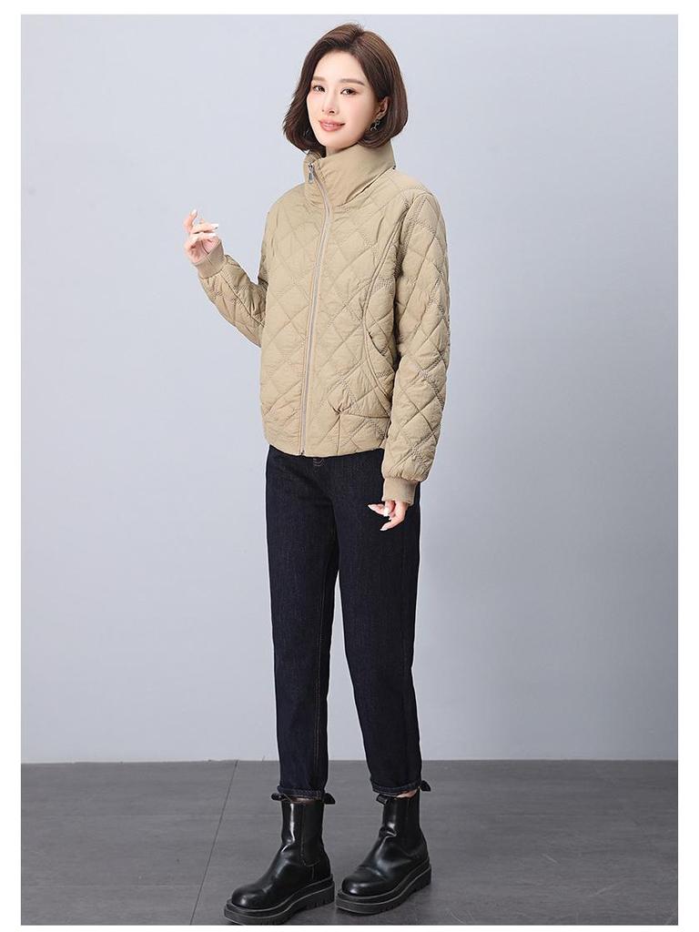 Dámská prošívaná teplá bunda s diamantovým prošíváním 2024: Volný střih, Nadměrná velikost, Stojáček