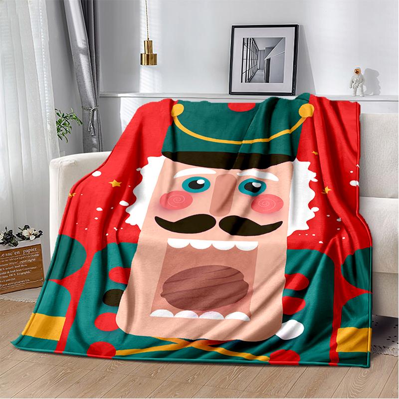 Cartoon Merry Christmas Gift The Nutcracker Doll Happy New Year Soft Flannel Blanket for Beds Bedroom Sofa Picnic,Throw Blanket