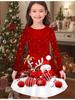 Rochie de modă de toamnă și iarnă pentru fete, Rochie tricou lungă pentru copii cu gât rotund cu imprimeu 3D de Crăciun, Casual versatil, Îmbrăcăminte de Crăciun